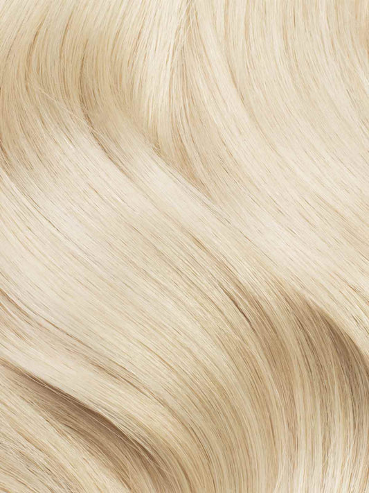 20 inch blonde balayage seamless hair extensions on model
